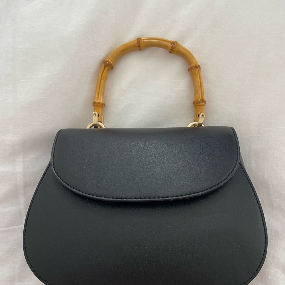 A New Day - Elegant Black Handbag with Bamboo Handle